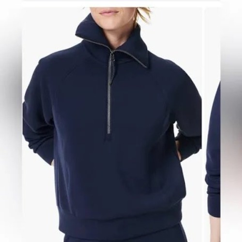 Spanx AirEssentials Half Zip Pullover Navy Blue Sweatshirt 2X Plus Size